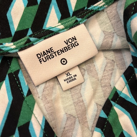 Diane Von Furstenberg Blue and Green Long Sleeve Geometric Pattern Wrap Dress XL - Picture 5 of 5